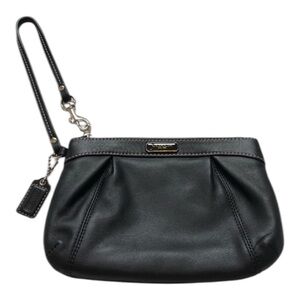 COACH Leather Wristlet Pouch Black Zip Clutch Wallet